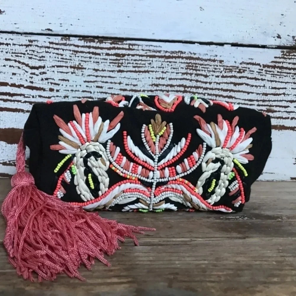 Anthropologie Raffia Embellished  Clutch